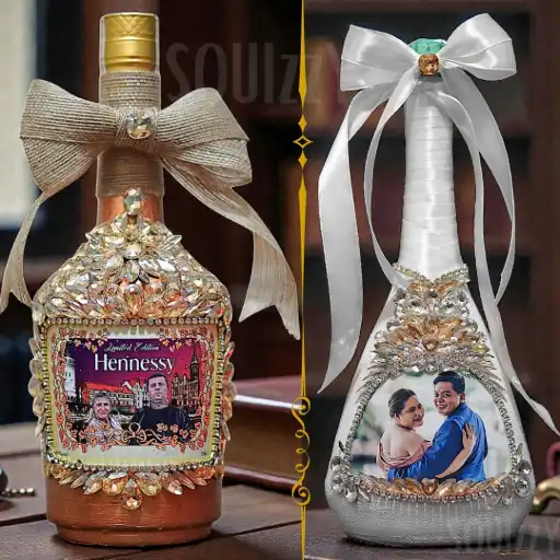 Full bottle customization with crystal patterns and photo label