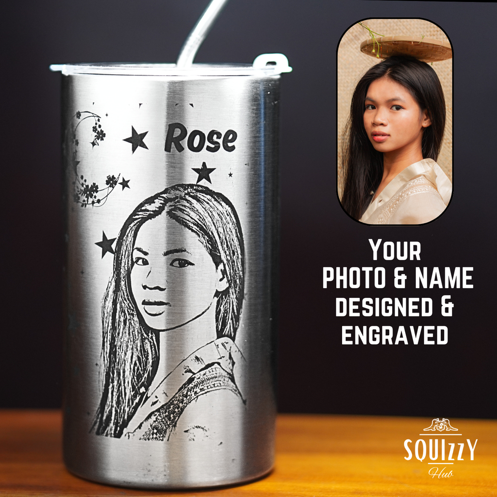 Insulated stainless steel cup 600ml  thermos (Customized design). Engraved PHOTO & Text